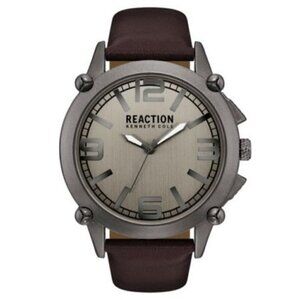 Kenneth Cole Reaction Men's Brown Faux-Leather Strap Watch 49mm